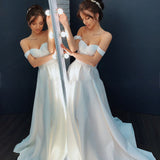 A-line Off-the-Shoulder Sleeveless Satin Simple Bride Wedding Dress