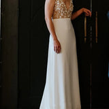 A-Line Satin Simple V-neck Wedding Dress With Low-V Back And Appliques