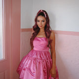 A Line Square Candy Pink Homecoming Dress Short Party Dress