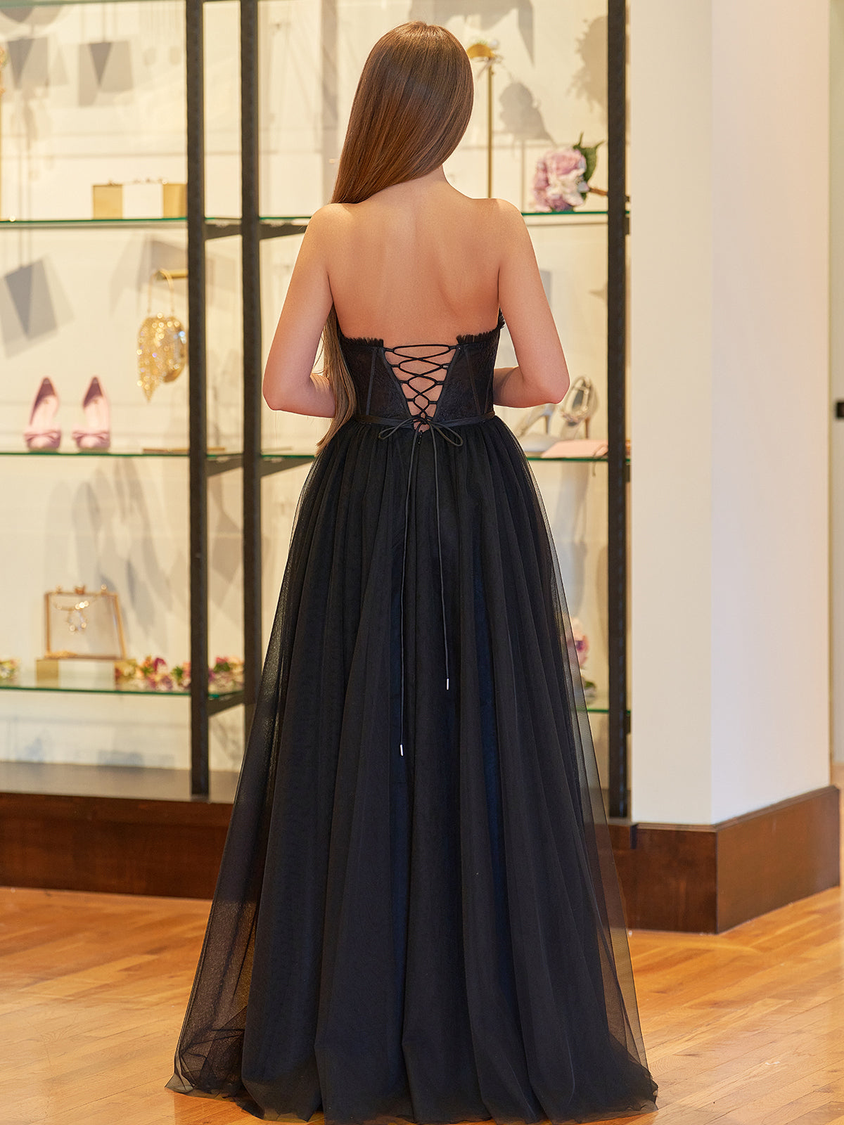 Talia |A Line Sweetheart Corset Tulle Prom Dress with Slit