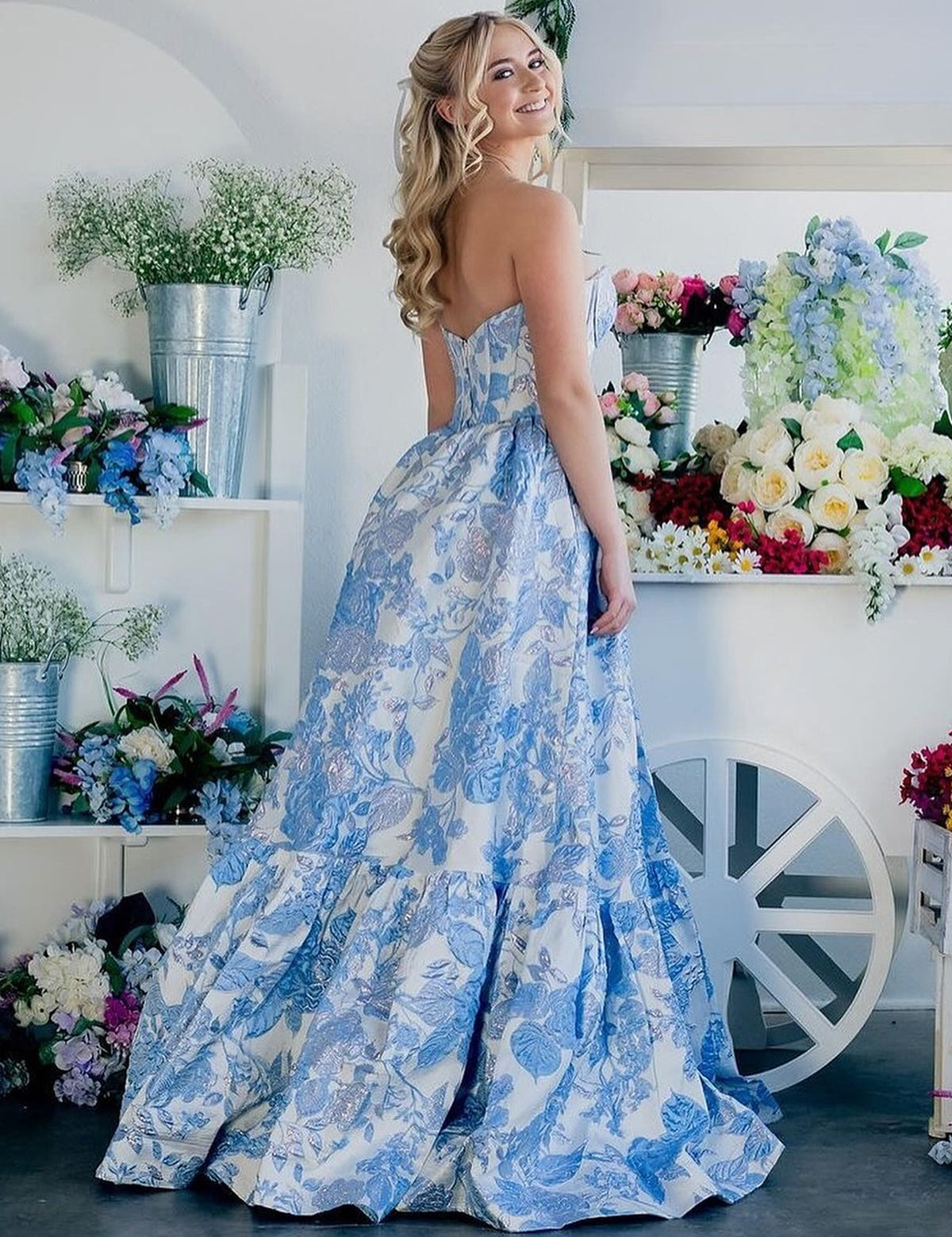 Delice | A-Line Sweetheart Floral Printed Long Prom Dresses