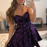 A Line Sweetheart Purple Sequins Short Homecoming Dress