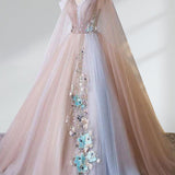 A Line Tulle Khaki Embroidery Appliqued Quinceanera Dresses