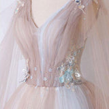 A Line Tulle Khaki Embroidery Appliqued Quinceanera Dresses