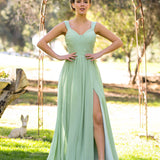 A-line V-neck Floor-length Chiffon Bridesmaid Dress