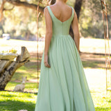 A-Line V-neck Floor-Length Chiffon Bridesmaid Dress