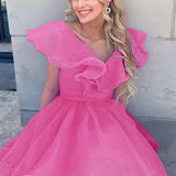 Agatha |A Line V Neck Organza Ruffles Homecoming Dress