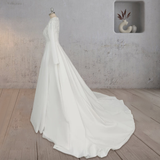 A Line White Long Sleeves Appliqued Wedding Dresses with Train