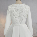 A Line White Long Sleeves Appliqued Wedding Dresses with Train