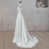 A-Line White Satin Elegant V Neck Wedding Dress