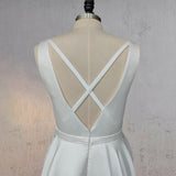 A-Line White Satin Elegant V Neck Wedding Dress