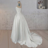 A-Line White Strapless Ruffled Wedding Dresses