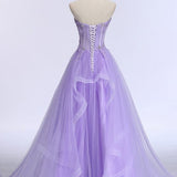 Kaitlyn | A-line Sweetheart Sleeveless Sweep Train Tulle Prom Dress With Beading Appliqued