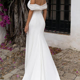 Hathaway | Mermaid Satin Off-the-Shoulder Sheath Wedding Dress with Zipper and Slit