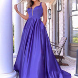 A Line V Neck Long Purple Prom Dress