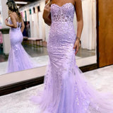 Evie |Mermaid Sweetheart Neck Lace Long Prom Dress With Appliques