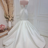 Mermaid Simple Satin White Wedding Dress Sweep Train Bridal Gown