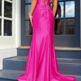 Nadia |Mermaid Strapless Satin Long Prom Dress With Slit