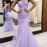 Armani |Lilac Mermaid Scoop Neck Prom Dress with Appliques