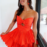 A-Line Strapless Keyhole Short Homecoming Dresses