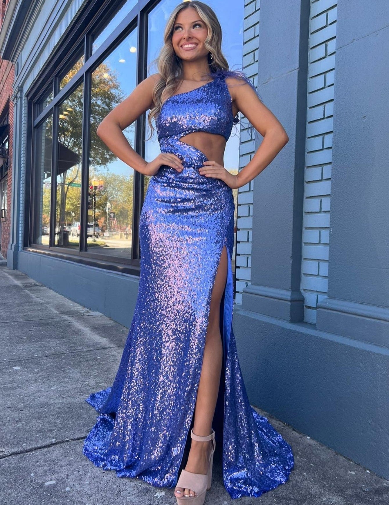 One Shoulder Sparkly Unique Black Mermaid Prom Dress