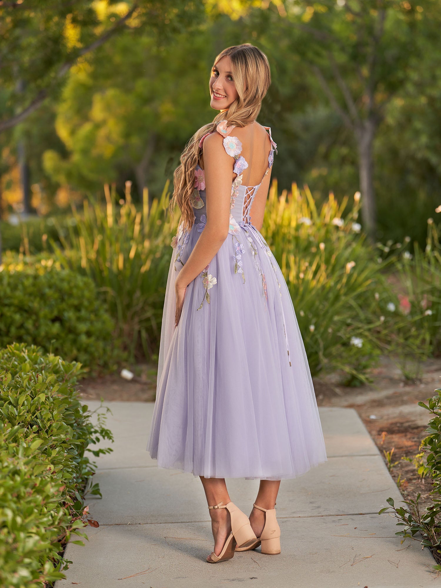 Amabel | 3D Flower Tulle Ankle Length Prom Dresses