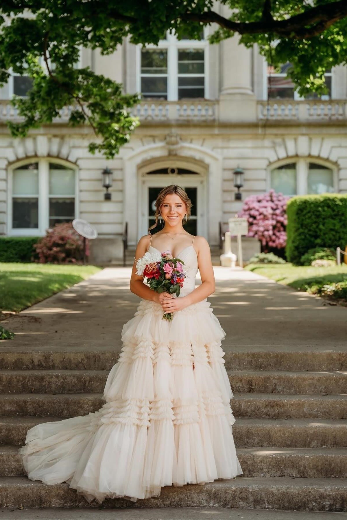 Amanda| A-Line Spaghetti Straps Long Tiered Tulle Prom Dress With Split