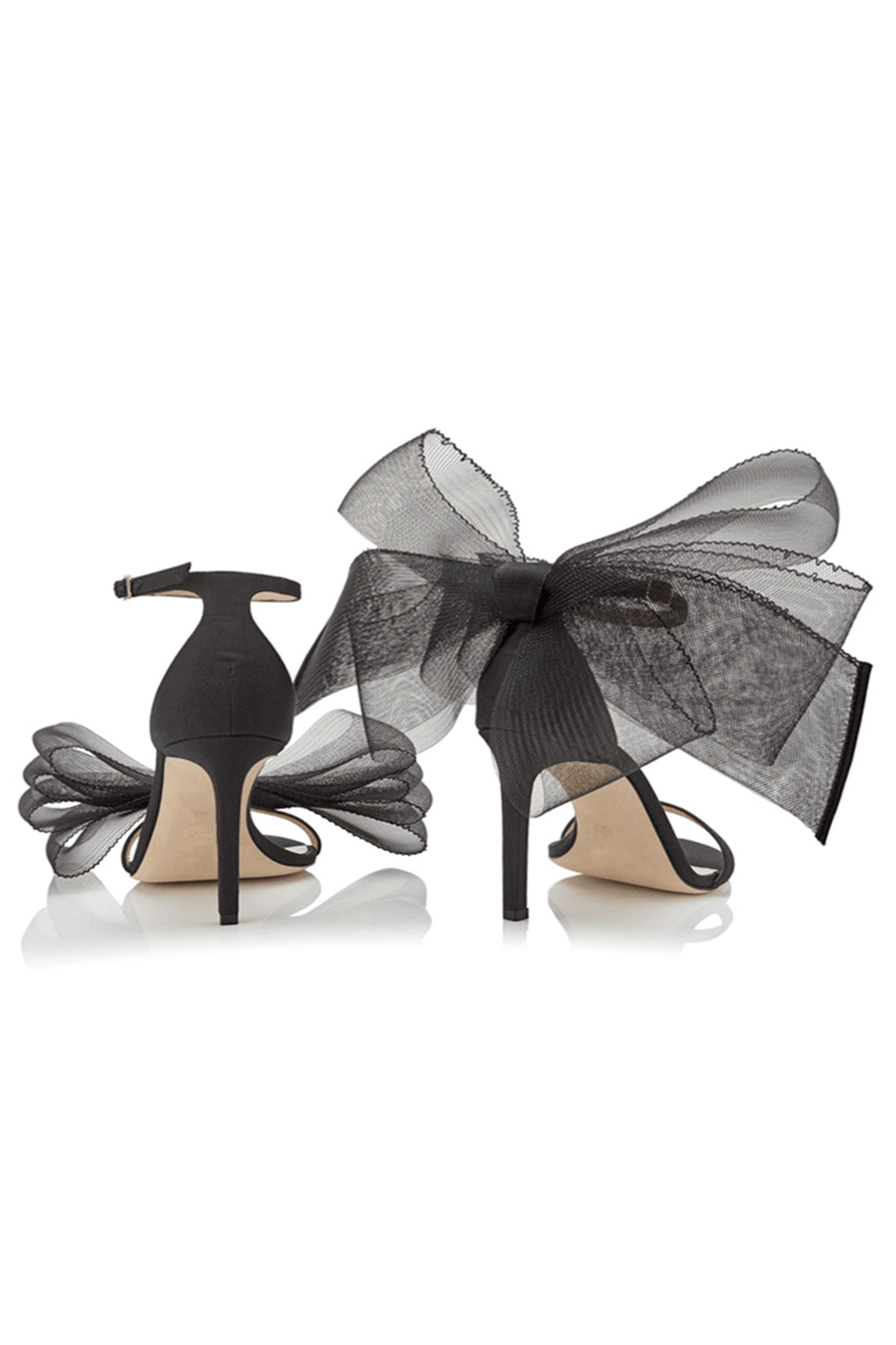 Asymmetric Bow-Embellished Satin High Heel Sandals