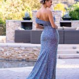 Asymmetrical Neckline Mermaid Sequin Prom Dress