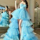 Aleena | Blue Sweetheart Neck Tulle Long Prom Dress, Beautiful A-Line High Low Party Dress