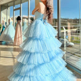 Aleena | Blue Sweetheart Neck Tulle Long Prom Dress, Beautiful A-Line High Low Party Dress