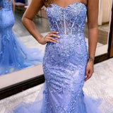 Evie |Mermaid Sweetheart Neck Lace Long Prom Dress With Appliques