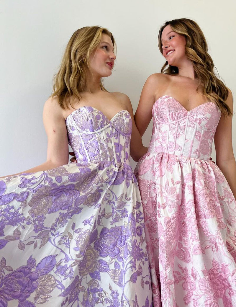 Delice | A-Line Sweetheart Floral Printed Long Prom Dresses