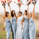 Elegant Sheath Halter Silk Satin Bridesmaid Dresses