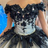 Black Off the Shoulder Quinceanera Dresses With 3D Flowers