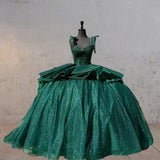 Ball-Gown Lace Emerald Green Glitters Quinceanera Dresses