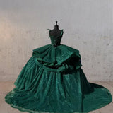 Ball-Gown Lace Emerald Green Glitters Quinceanera Dresses