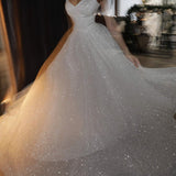 Noemi | Ball Gown Prom Dresses Glittering Dress Wedding Party Court Train Sleeveless Spaghetti Strap Tulle with Sequin