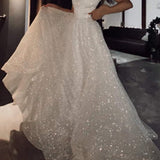 Noemi | Ball Gown Prom Dresses Glittering Dress Wedding Party Court Train Sleeveless Spaghetti Strap Tulle with Sequin