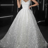 Noemi | Ball Gown Prom Dresses Glittering Dress Wedding Party Court Train Sleeveless Spaghetti Strap Tulle with Sequin