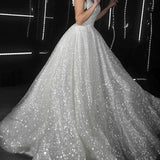 Noemi | Ball Gown Prom Dresses Glittering Dress Wedding Party Court Train Sleeveless Spaghetti Strap Tulle with Sequin