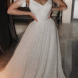 Noemi | Ball Gown Prom Dresses Glittering Dress Wedding Party Court Train Sleeveless Spaghetti Strap Tulle with Sequin