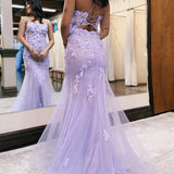 Armani |Lilac Mermaid Scoop Neck Prom Dress with Appliques