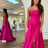 Beth | Fuchsia Strapless Taffeta A-line Long Formal Dress