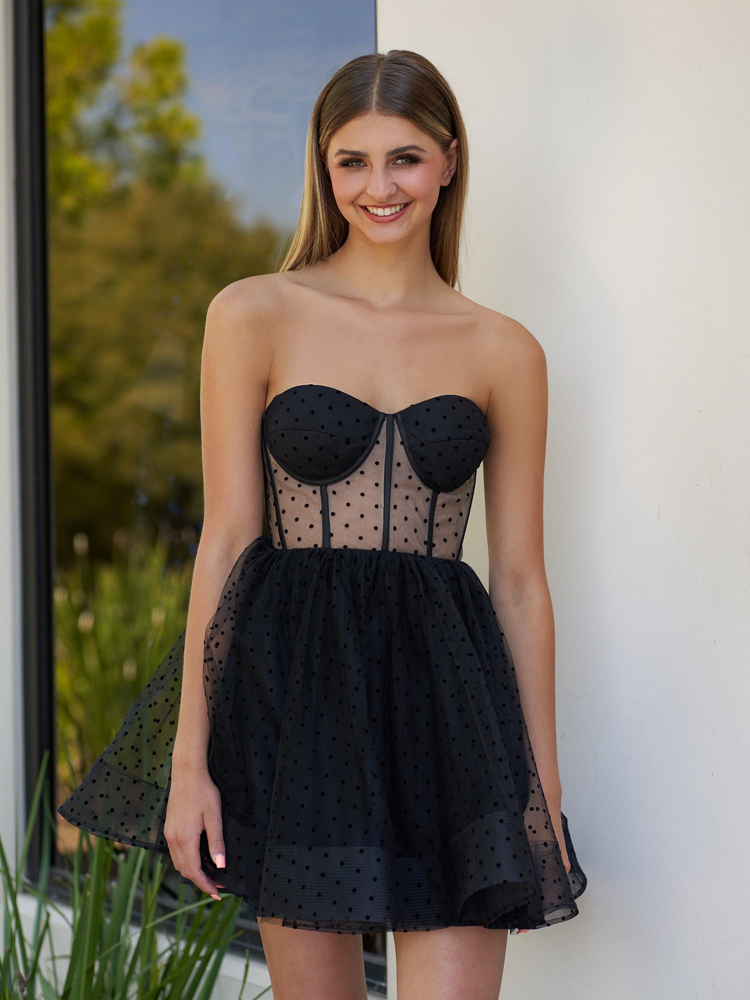 Corset Dotted Tulle Short Length Tulle Homecoming Dress