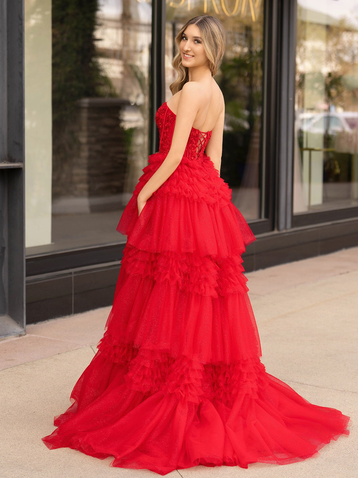 Adelyn |A-Line Sweetheart Tiered Long Tulle Prom Dress