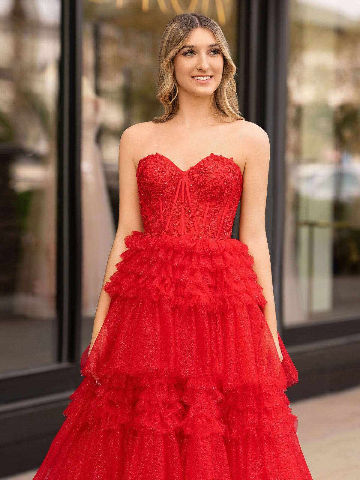 Adelyn |A-Line Sweetheart Tiered Long Tulle Prom Dress