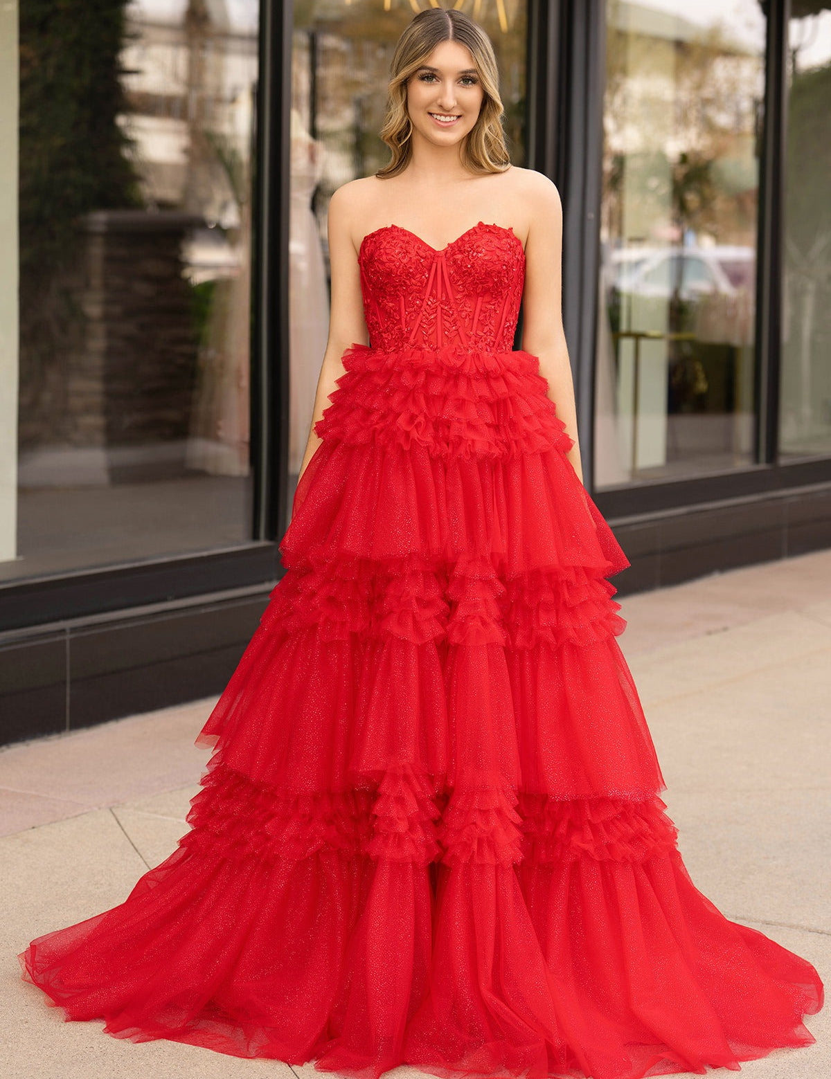 Adelyn |A-Line Sweetheart Tiered Long Tulle Prom Dress