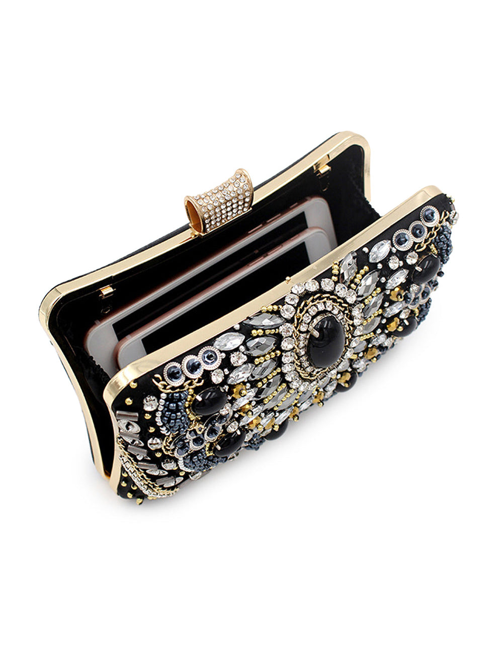 Black Beaded Shoulder Chain Evening Clutch