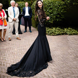 Black Mermaid Floral Lace Wedding Dress with Appliques